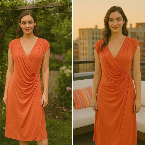 Tommy Bahama Dress Coral S/P Draped Travel Resort Core Effortless Style Stretchy - Picture 2 of 14
